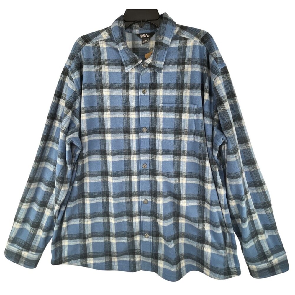 Eddie Bauer Mens 2XL Fast Fleece Shirt Blue Plaid Shacket